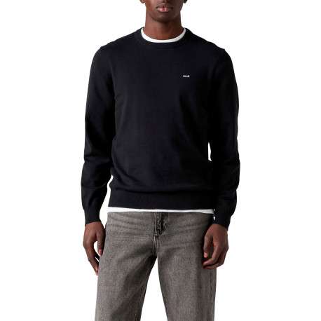Pull en coton mélangé noir à coupe ajustée pourvu d'un col rond - Image 6