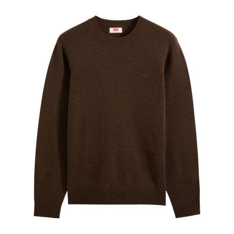 Pull en laine mélangée marron à coupe ajustée pourvu d'un col rond