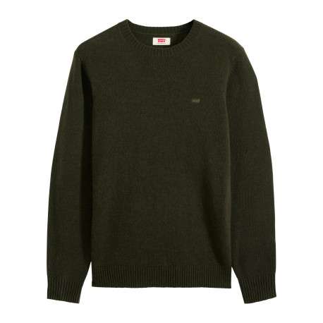 Pull en laine mélangée kaki à coupe ajustée pourvu d'un col rond