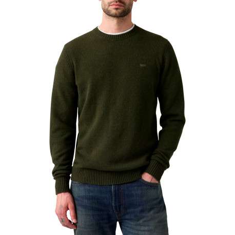 Pull en laine mélangée kaki à coupe ajustée pourvu d'un col rond - Image 3