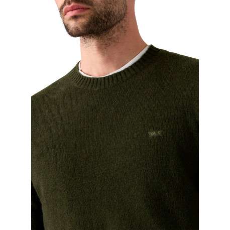 Pull en laine mélangée kaki à coupe ajustée pourvu d'un col rond - Image 5