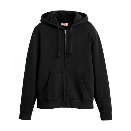 Sweat zippé en coton noir à coupe droite pourvu d'un col à capuche