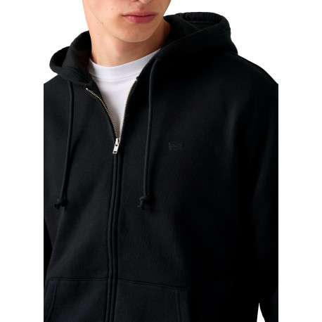 Sweat zippé en coton noir à coupe droite pourvu d'un col à capuche - Image 5