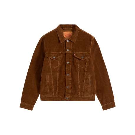 Blouson en coton brun à coupe ajustée pourvu d'un col à revers