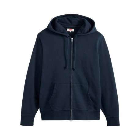 Sweat zippé en coton marine à coupe droite pourvu d'un col à capuche