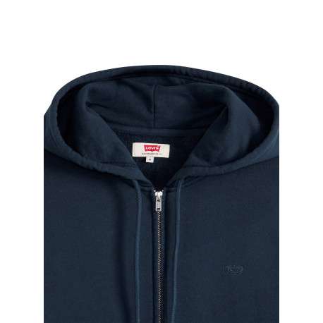 Sweat zippé en coton marine à coupe droite pourvu d'un col à capuche - Image 2