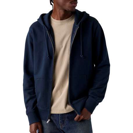 Sweat zippé en coton marine à coupe droite pourvu d'un col à capuche - Image 3