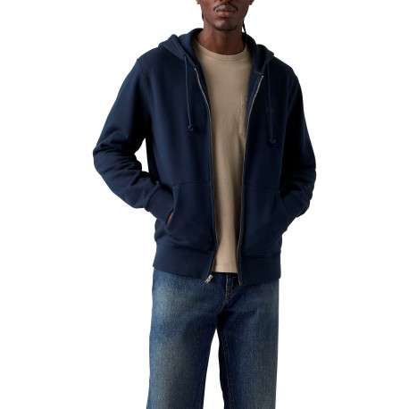 Sweat zippé en coton marine à coupe droite pourvu d'un col à capuche - Image 6