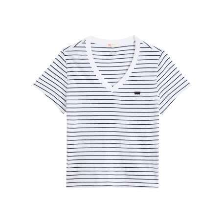T-shirt en coton blanc à coupe droite pourvu d'un motif à rayures