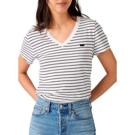 T-shirt en coton blanc à coupe droite pourvu d'un motif à rayures - Image 3