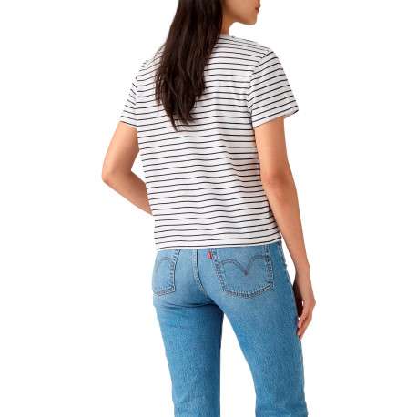 T-shirt en coton blanc à coupe droite pourvu d'un motif à rayures - Image 4