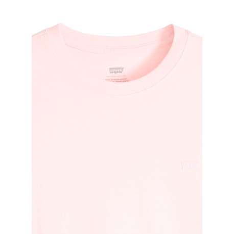 T-shirt en coton rose à coupe droite pourvu d'un col rond côtelé - Image 2