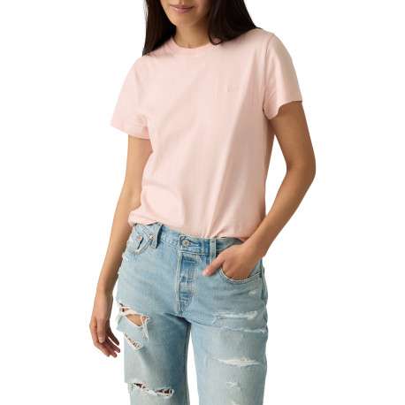 T-shirt en coton rose à coupe droite pourvu d'un col rond côtelé - Image 3