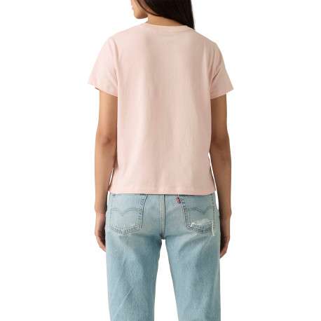 T-shirt en coton rose à coupe droite pourvu d'un col rond côtelé - Image 4