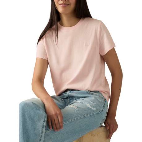 T-shirt en coton rose à coupe droite pourvu d'un col rond côtelé - Image 5