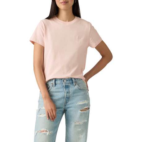 T-shirt en coton rose à coupe droite pourvu d'un col rond côtelé - Image 6