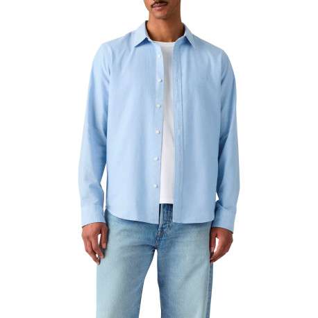 Chemise en coton ciel à coupe droite pourvue d'un col à revers