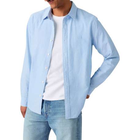 Chemise en coton ciel à coupe droite pourvue d'un col à revers - Image 4