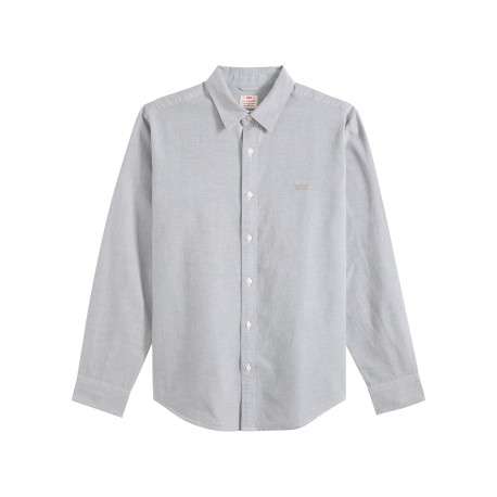 Chemise en coton gris clair à coupe droite pourvue d'un col à revers