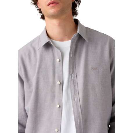 Chemise en coton gris clair à coupe droite pourvue d'un col à revers - Image 5