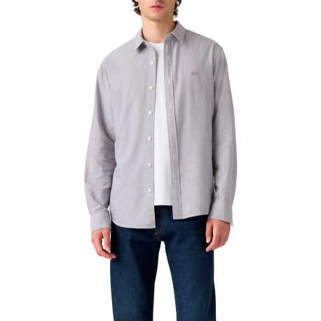 Chemise en coton gris clair à coupe droite pourvue d'un col à revers - Image 6