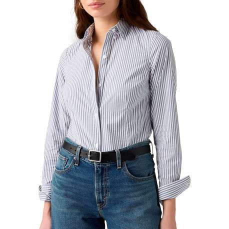 Chemise en coton blanche à rayures pourvue d'une coupe droite