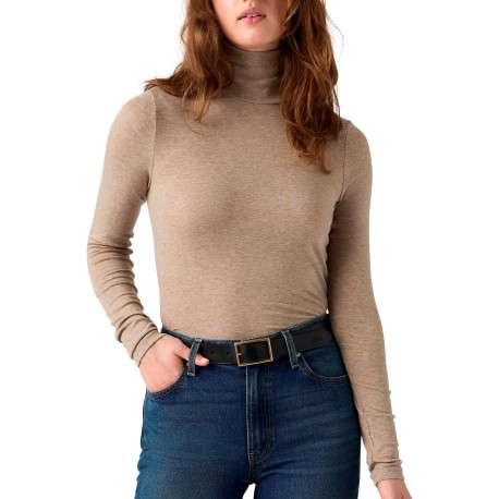 T-shirt taupe à coupe ajustée pourvu d'un col roulé et de manches longues - Image 3