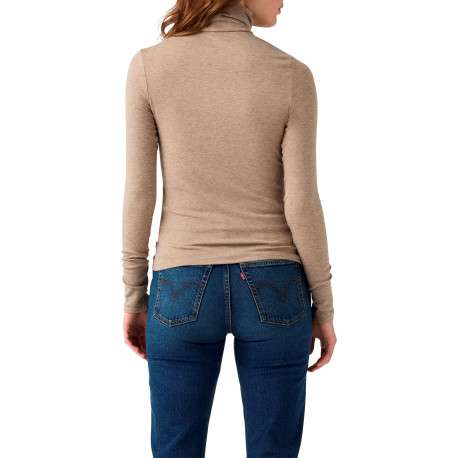 T-shirt taupe à coupe ajustée pourvu d'un col roulé et de manches longues - Image 4