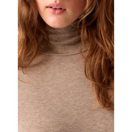 T-shirt taupe à coupe ajustée pourvu d'un col roulé et de manches longues - Image 5