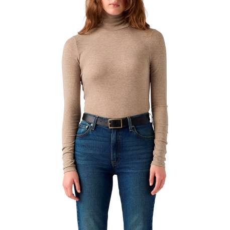 T-shirt taupe à coupe ajustée pourvu d'un col roulé et de manches longues - Image 6