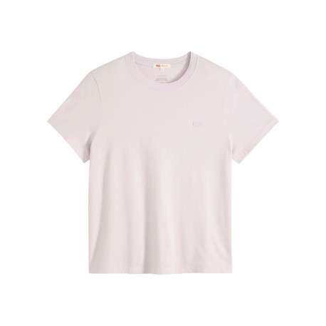 T-shirt en coton lavande à coupe droite pourvu d'un col rond côtelé