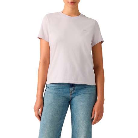 T-shirt en coton lavande à coupe droite pourvu d'un col rond côtelé - Image 3