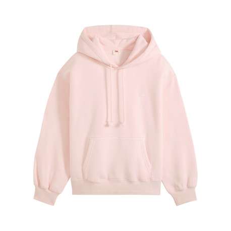 Sweat rose à coupe droite pourvu d'un col à capuche avec cordon de serrage