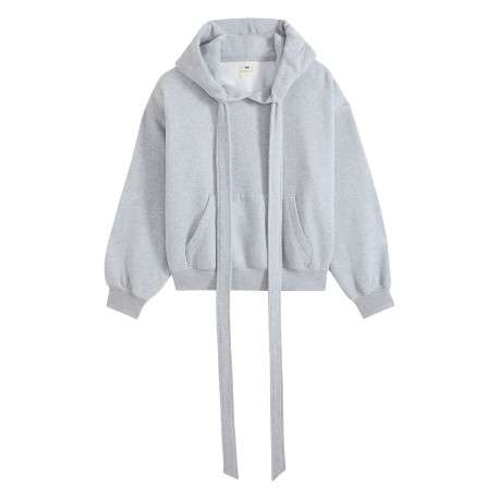 Sweat en coton mélangé gris à coupe ajustée pourvu d'un col à capuche
