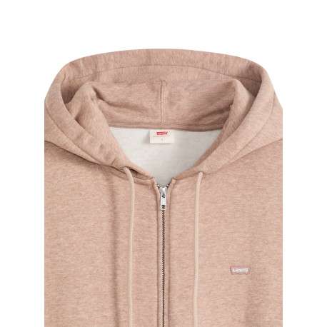 Sweat taupe à coupe droite pourvu d'un col à capuche avec cordon de serrage - Image 2