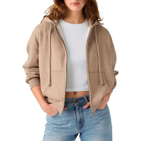 Sweat taupe à coupe droite pourvu d'un col à capuche avec cordon de serrage - Image 3