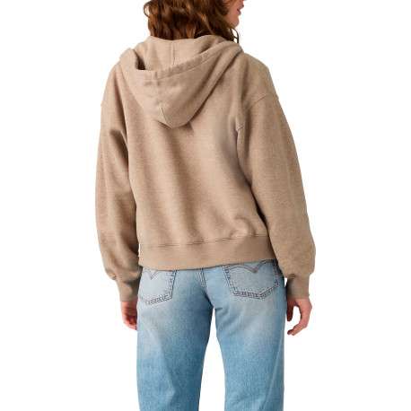 Sweat taupe à coupe droite pourvu d'un col à capuche avec cordon de serrage - Image 4