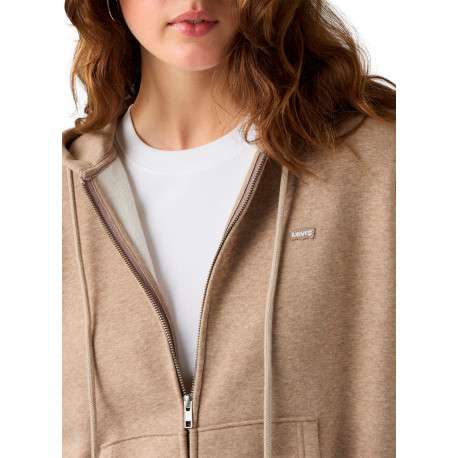 Sweat taupe à coupe droite pourvu d'un col à capuche avec cordon de serrage - Image 5