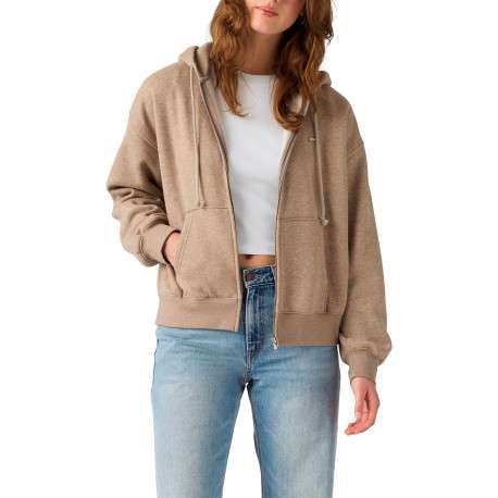 Sweat taupe à coupe droite pourvu d'un col à capuche avec cordon de serrage - Image 6