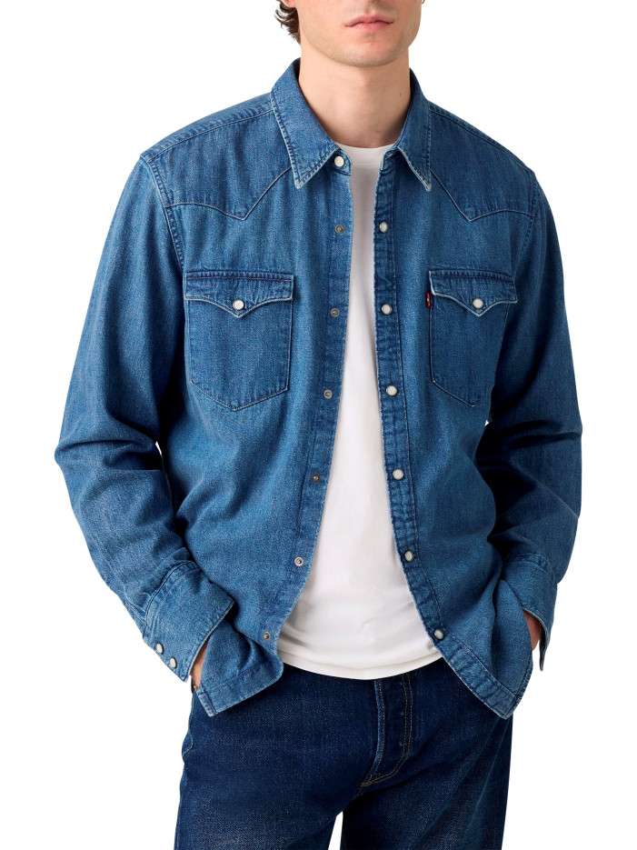 Chemise en coton bleue à...