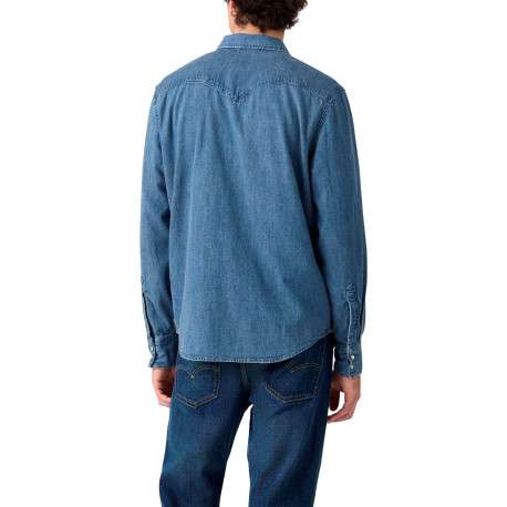 Chemise en coton bleue à coupe droite avec fermeture à boutons pression - Image 2