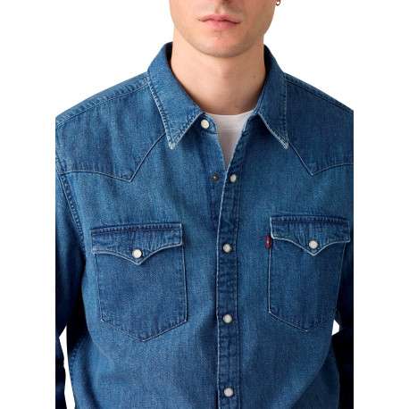 Chemise en coton bleue à coupe droite avec fermeture à boutons pression - Image 3