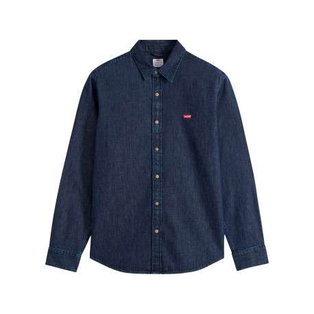 Chemise en coton indigo à coupe droite pourvue d'un col à revers