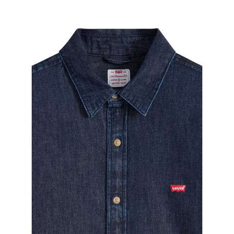 Chemise en coton indigo à coupe droite pourvue d'un col à revers - Image 2