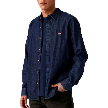 Chemise en coton indigo à coupe droite pourvue d'un col à revers - Image 3