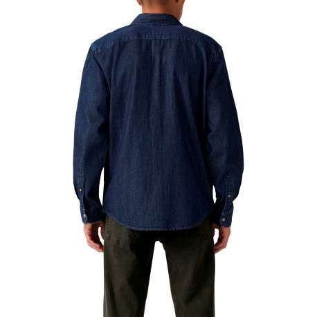 Chemise en coton indigo à coupe droite pourvue d'un col à revers - Image 4
