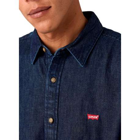 Chemise en coton indigo à coupe droite pourvue d'un col à revers - Image 5