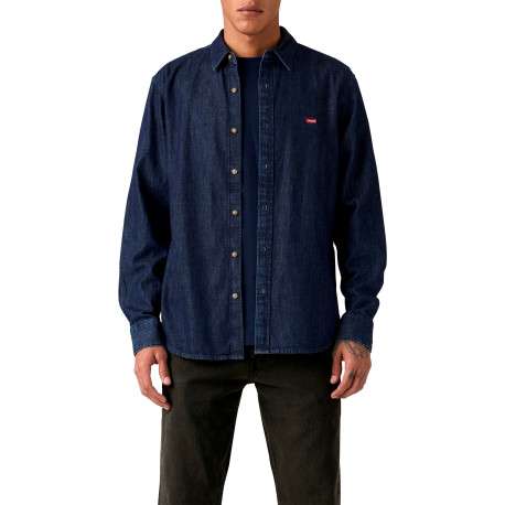 Chemise en coton indigo à coupe droite pourvue d'un col à revers - Image 6