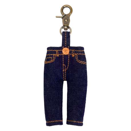Porte-clés en coton indigo pourvu d'un design en forme de jean