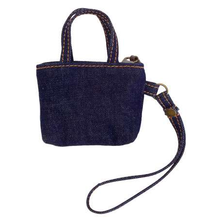 Porte-clés mini sac en coton indigo pourvu d'une dragonne sur le côté - Image 2